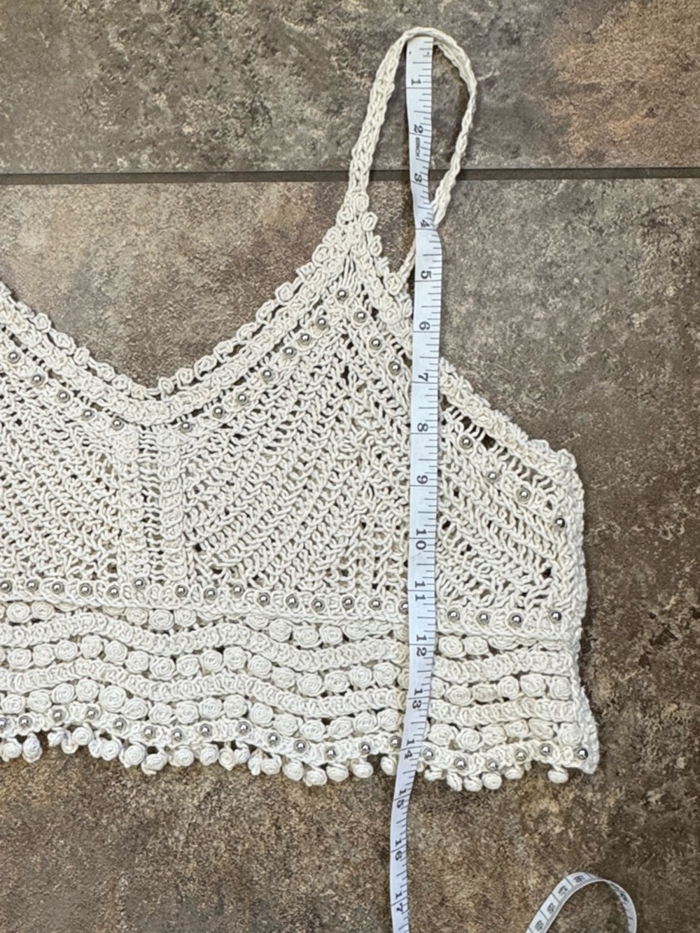 Rebellion Again Cream Crochet Beaded Crop Top Boho Cottagecore Medium - Picture 8 of 8